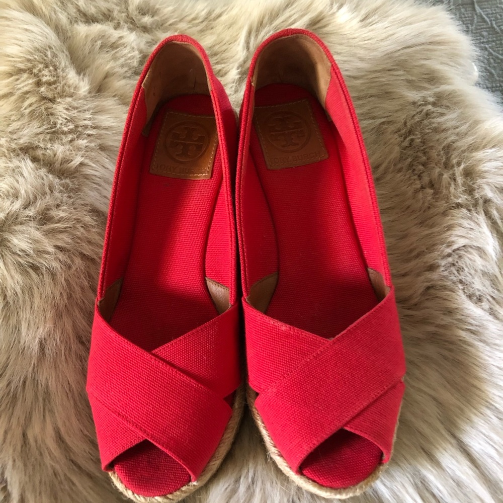 Tory Burch wedge canvas heels